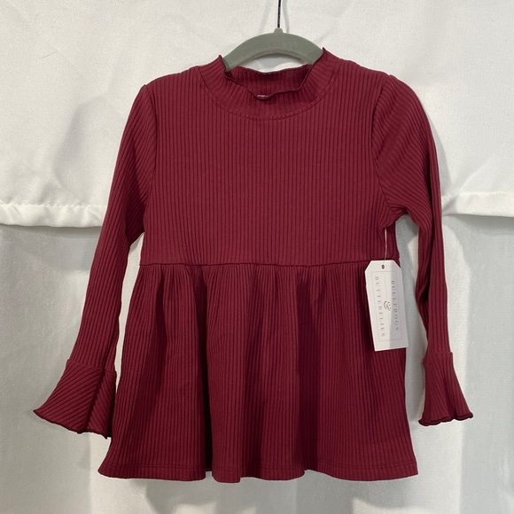 Burgundy Ribbed Long Sleeve Kids Top - Picture 1 of 6